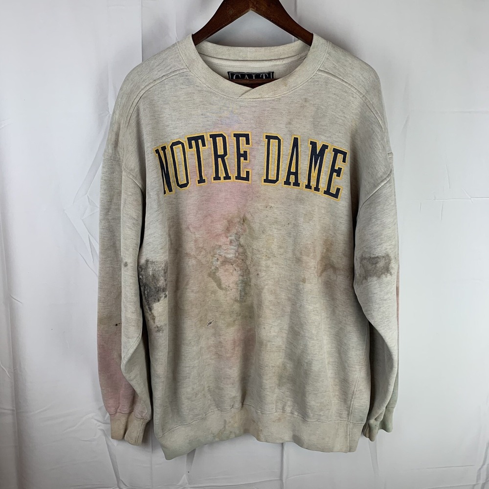 Vintage Notre Dame Fighting Irish Galt Sand Sweatshirt Gray Large‎ *Thrashed